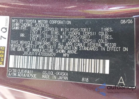 2007 Toyota Fj Cruiser z USA, uszkodzony, nr VIN JTEZU11F470006829